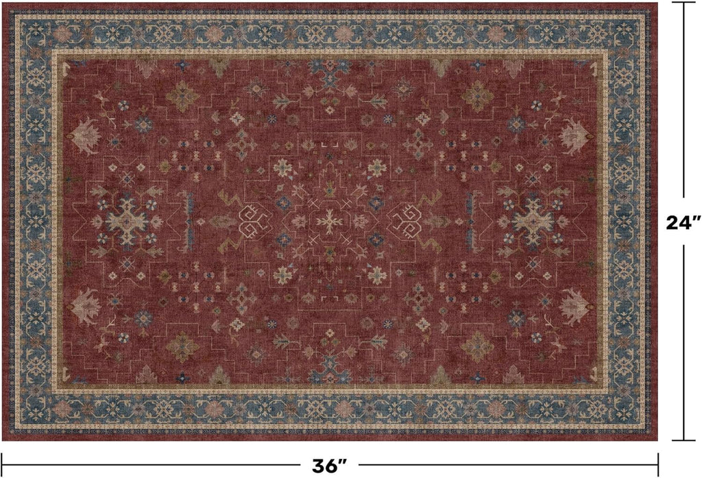Regine Switzerland Burgundy Washable Rug - Non-Slip, Stain & Fade Resistant | 2x3 Entryway & Kitchen Decor