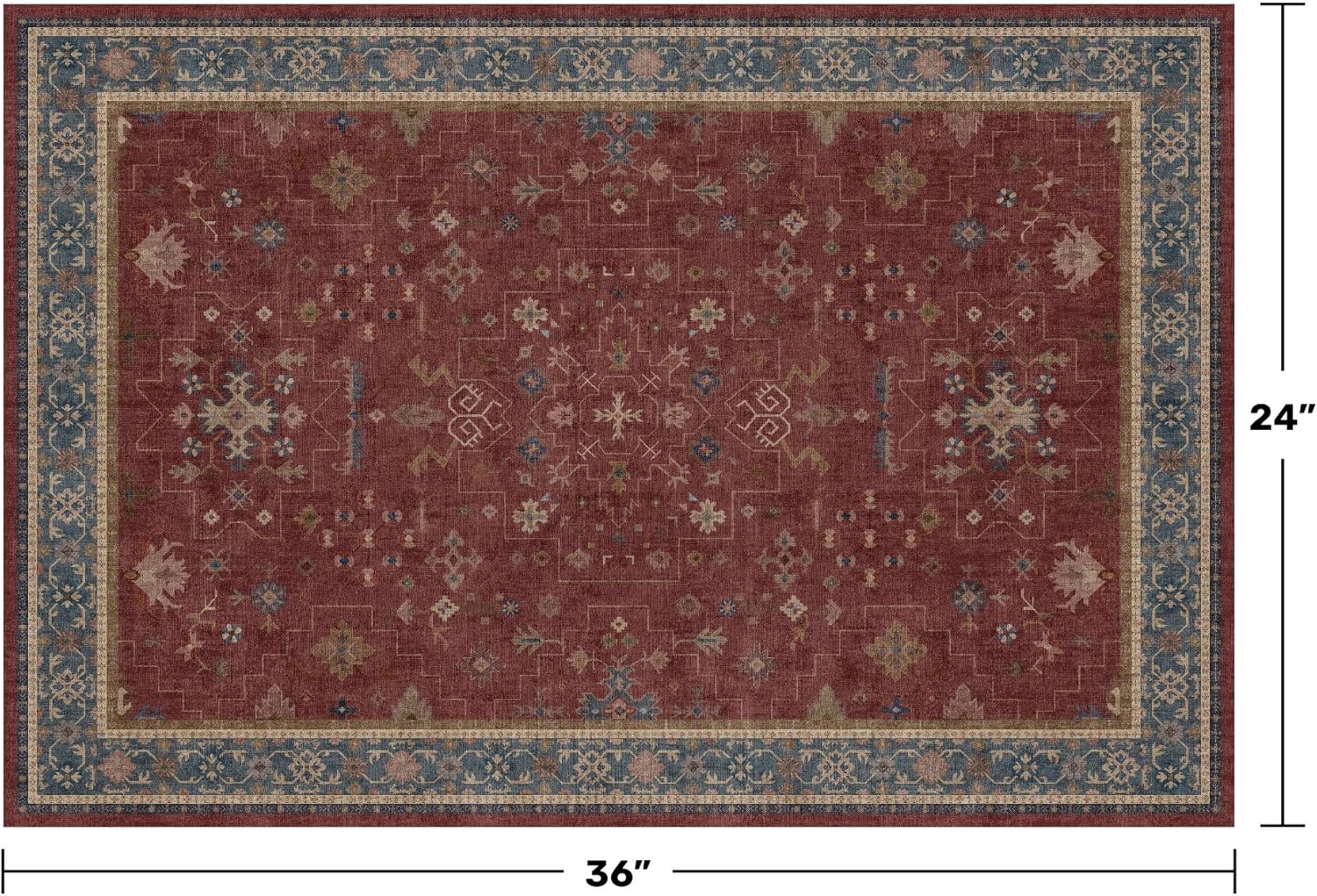 Regine Switzerland Burgundy Washable Rug - Non-Slip, Stain & Fade Resistant | 2x3 Entryway & Kitchen Decor