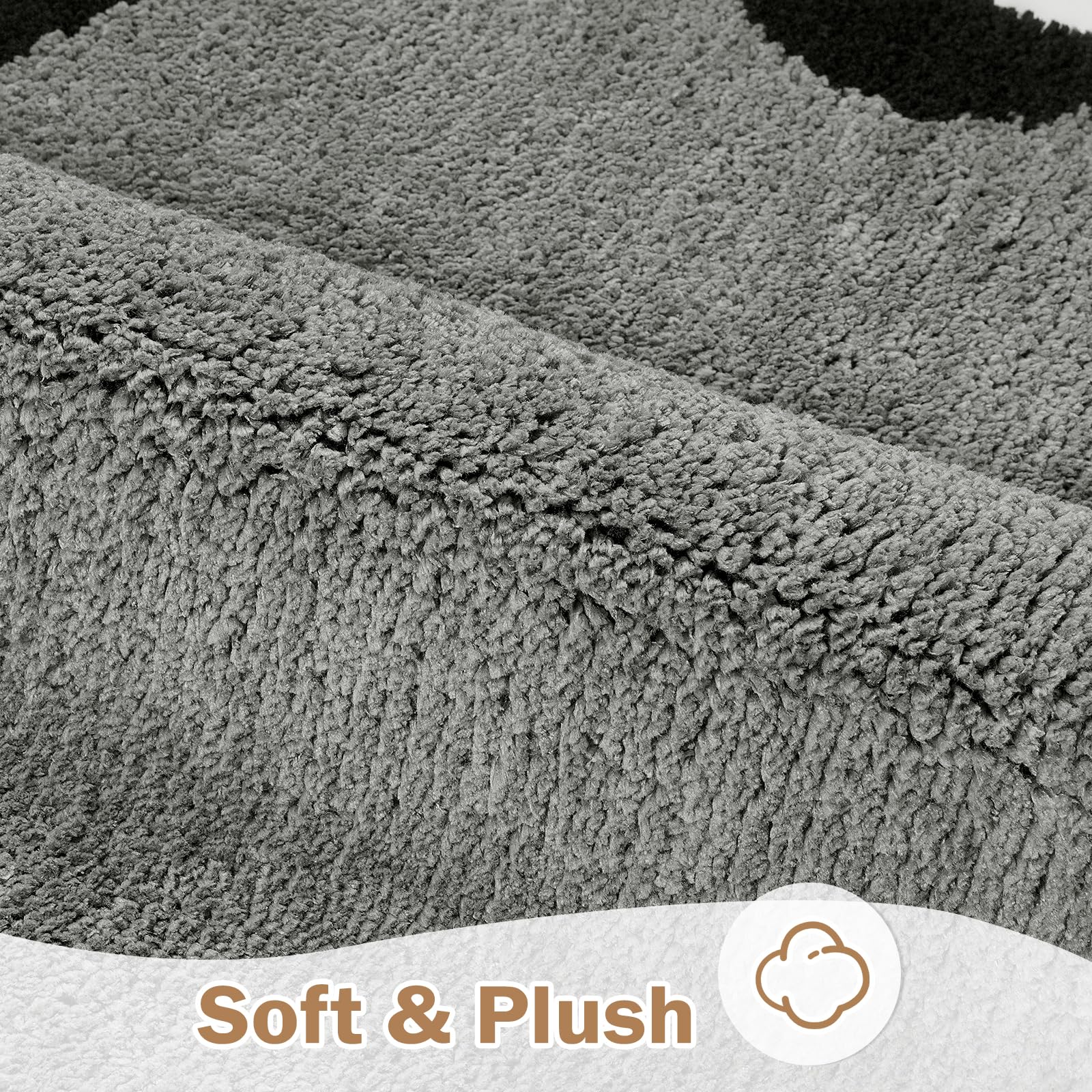 Uphome Bathroom Runner Rug, 24x60 Large Gray Black Absorbent Bath Mat Non Slip Washable, Soft Scalloped Irregular Plush Microfiber Bath Runner for Floor, Bathtub, Sink