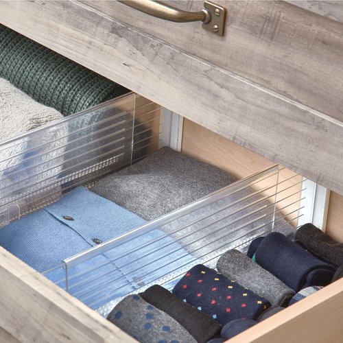 iDesign Expandable Deep Drawer Dividers for Kitchen, Dresser, or Desk Drawers - Set of 2 - Clear