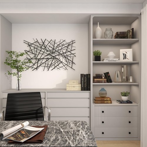Deco 79 Metal Geometric Home Wall Decor Overlapping Lines Wall Sculpture, Wall Art 48" x 2" x 30", Dark Gray