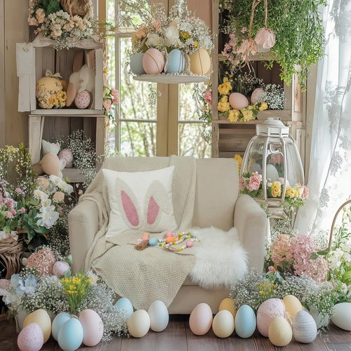GEEORY 3D Embroidered Easter Bunny Pillow Cover 18x18 Inch, Spring & Easter Decorations Farmhouse Home Decor Throw Pillow Case for Sofa & Bed GX015-1-18