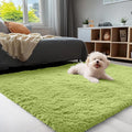 OLANLY 3x5 Soft Fluffy Shaggy Bedside Rug - Machine Washable Indoor Carpet for Kids & Nursery | Grass Green