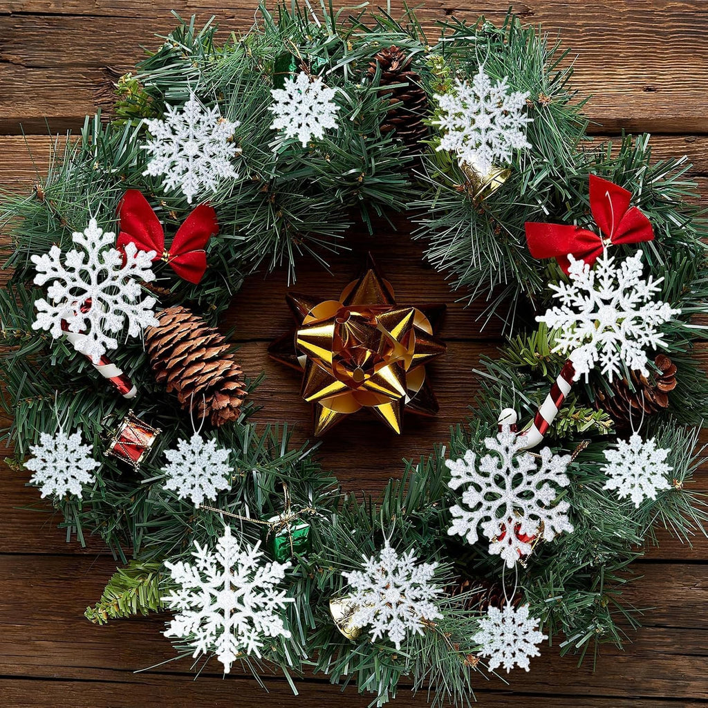 Skiennix 36-Piece Christmas Silver Snowflake Ornaments - Glittery Winter Tree Decorations