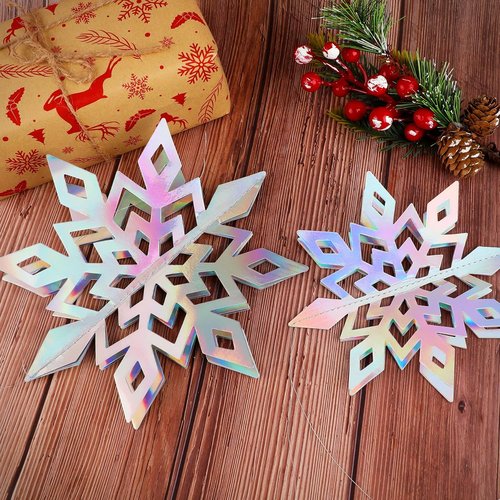 JULMELON 15Pcs Holographic Frozen 3D Hanging Snowflakes - Silver Winter Wonderland Decor