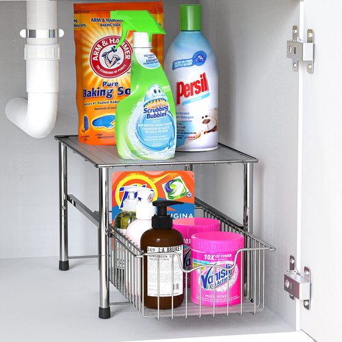 Simple Houseware Chrome Metal Stackable Storage Rack, 16.75 in L x 10.8 in W x 10.25 in H