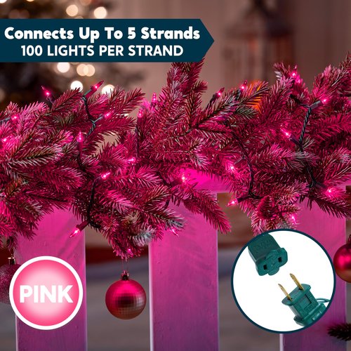 Joiedomi Pink Christmas String Lights,200(2x100) 42.8FT Valentines Day Fairy Tree Lights Plug in for Indoor Outdoor Xmas Valentines Decor Patio Holiday Theme Party Yard House,Green Wire