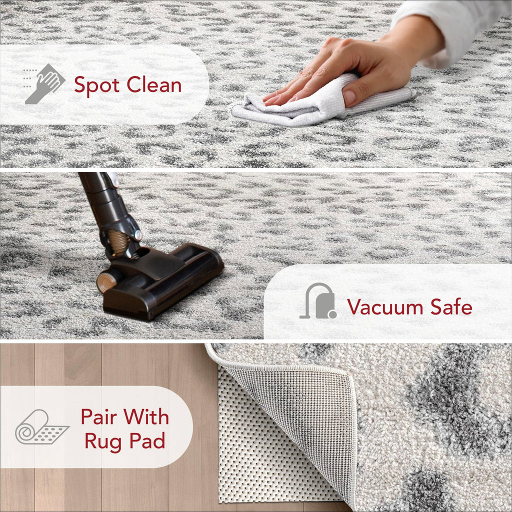 Nuloom Annette Grey/Off-White, 6'7" x 9', Leopard Print, Soft and Cozy, High Traffic, Stain Resistant, Easy Clean, Durable Area Rug for Bedroom, Living Room, Dining Space, Den, Foyer, Entryway