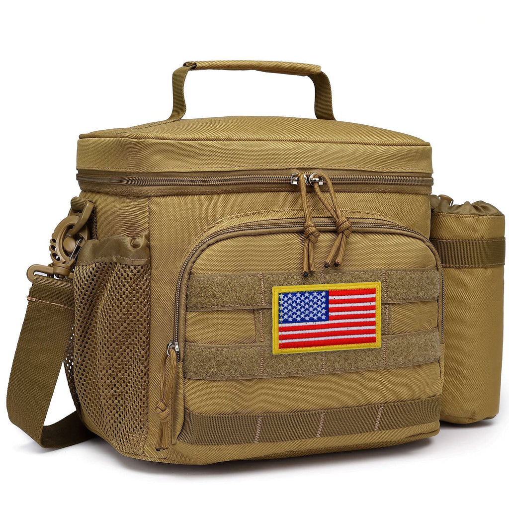 TACTICISM Lunch Box for Men - 12L/20L/25L Tactical Lunch Bag Adult - MOLLE Insulated Leakproof Lunch Pail with Detachable Water Bottle Pouch - Lunch Cooler for Work and Outdoors, Brown