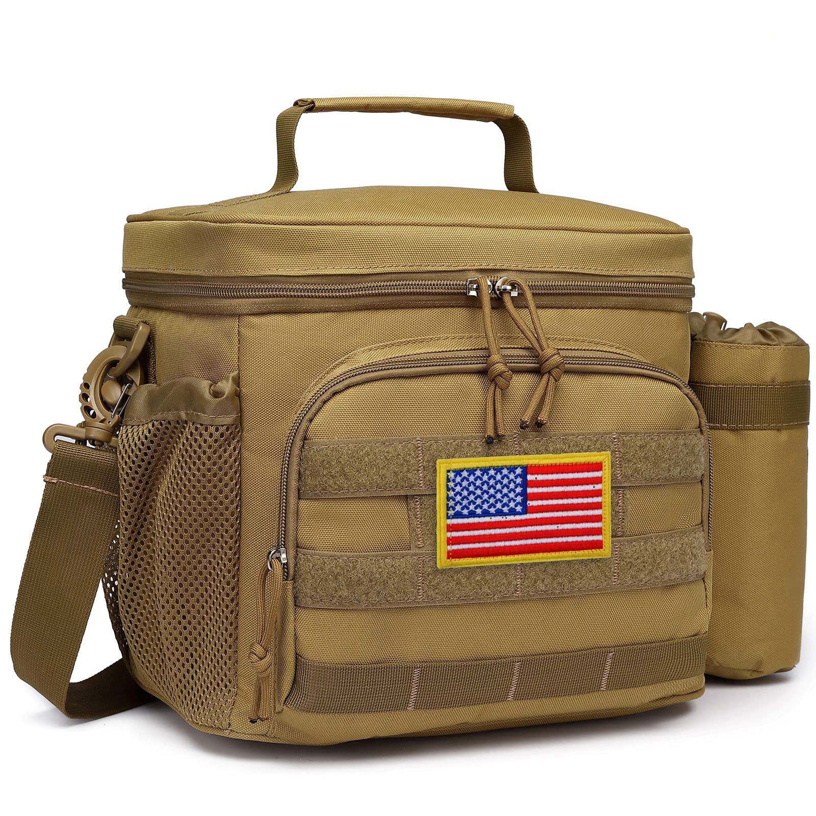 TACTICISM Lunch Box for Men - 12L/20L/25L Tactical Lunch Bag Adult - MOLLE Insulated Leakproof Lunch Pail with Detachable Water Bottle Pouch - Lunch Cooler for Work and Outdoors, Brown