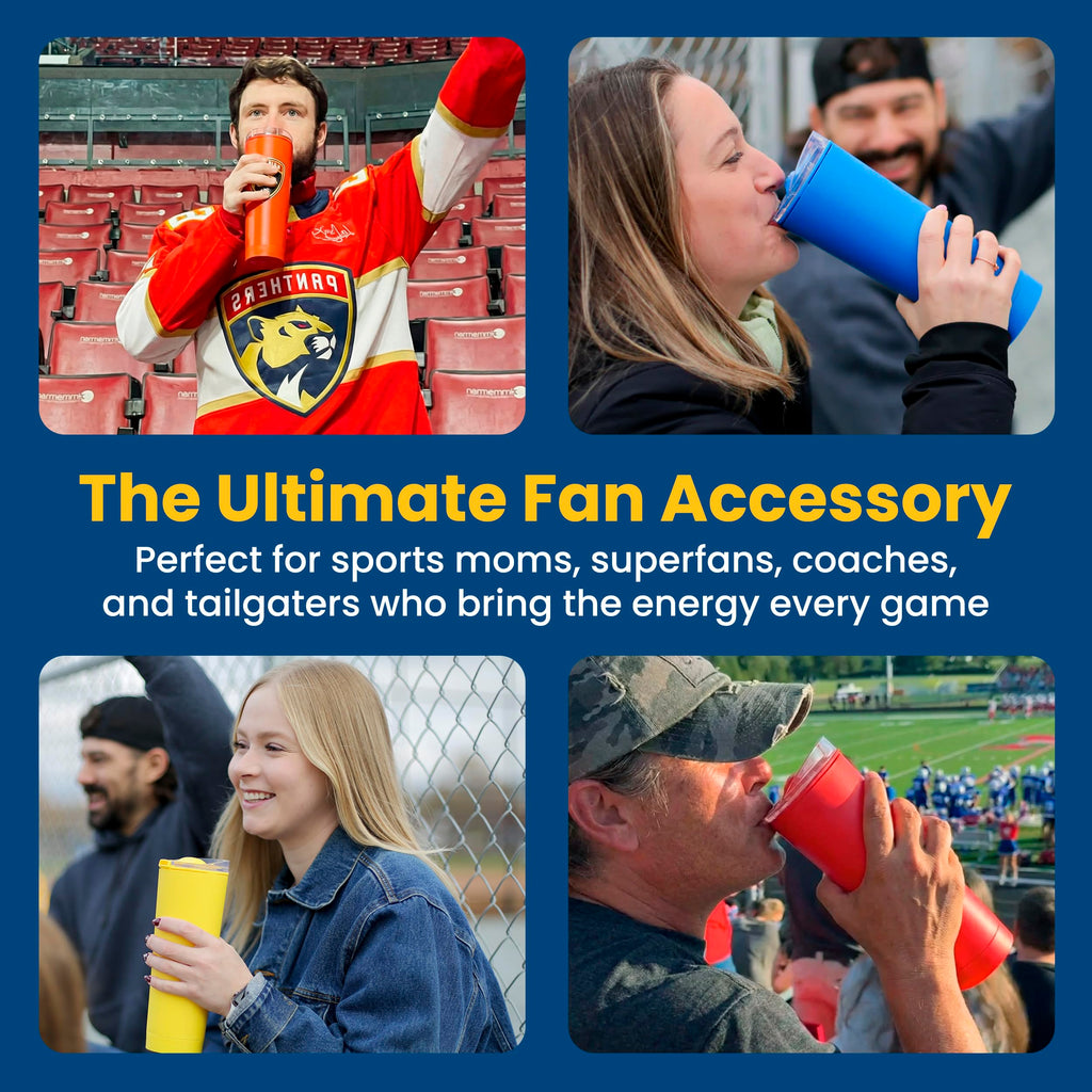 The LoudCup Blow Horn Tumbler, Cheer & Sip 2-in-1 Reusable Water Bottle with Built-In Horn for Sports Games, Tailgates, Parties & Events, BPA-Free, 23 oz, Jet Black