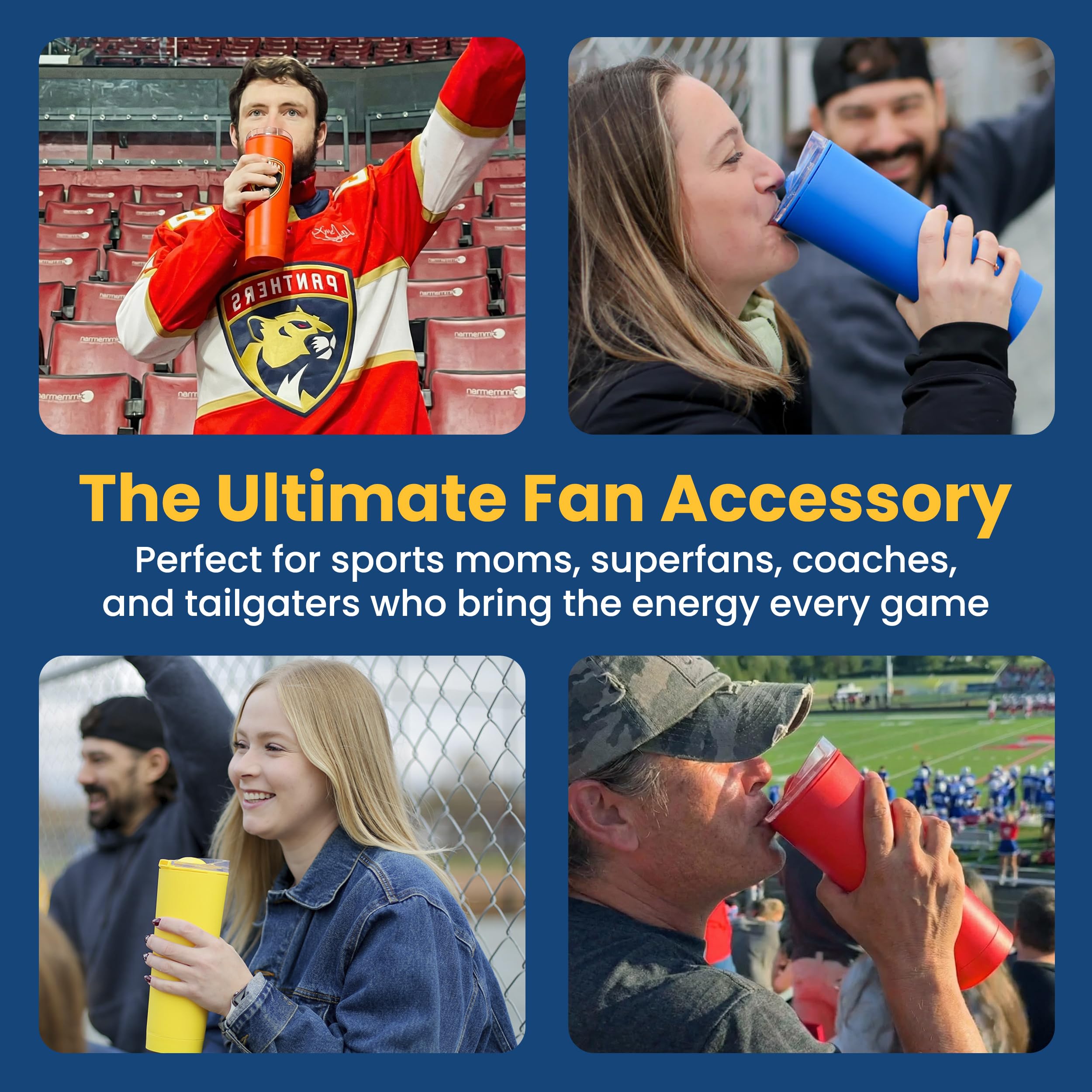 The LoudCup Blow Horn Tumbler, Cheer & Sip 2-in-1 Reusable Water Bottle with Built-In Horn for Sports Games, Tailgates, Parties & Events, BPA-Free, 23 oz, Jet Black