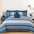 Boho Comforter Set Queen Size,8 Pieces Navy Blue Bohemian Striped Bed in a Bag,Paisley Soft Microfiber Bedding Comforter Set