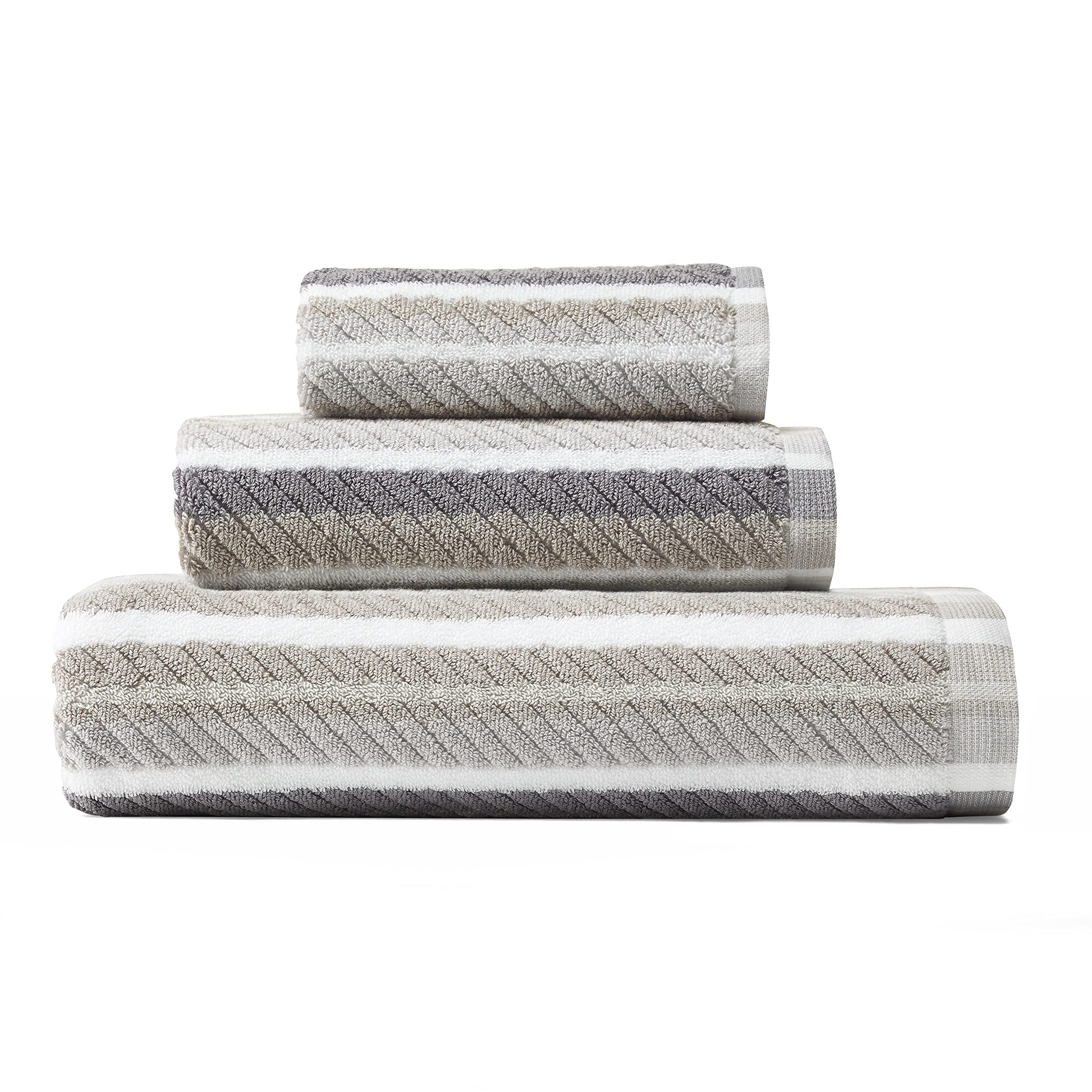 Tommy Bahama - Bathroom Towel Set, 100% Highly Absorbent Yarn-Dyed Cotton Towels, Low-Linting & Fade-Resistant (Ocean Bay Grey, 3 Piece)