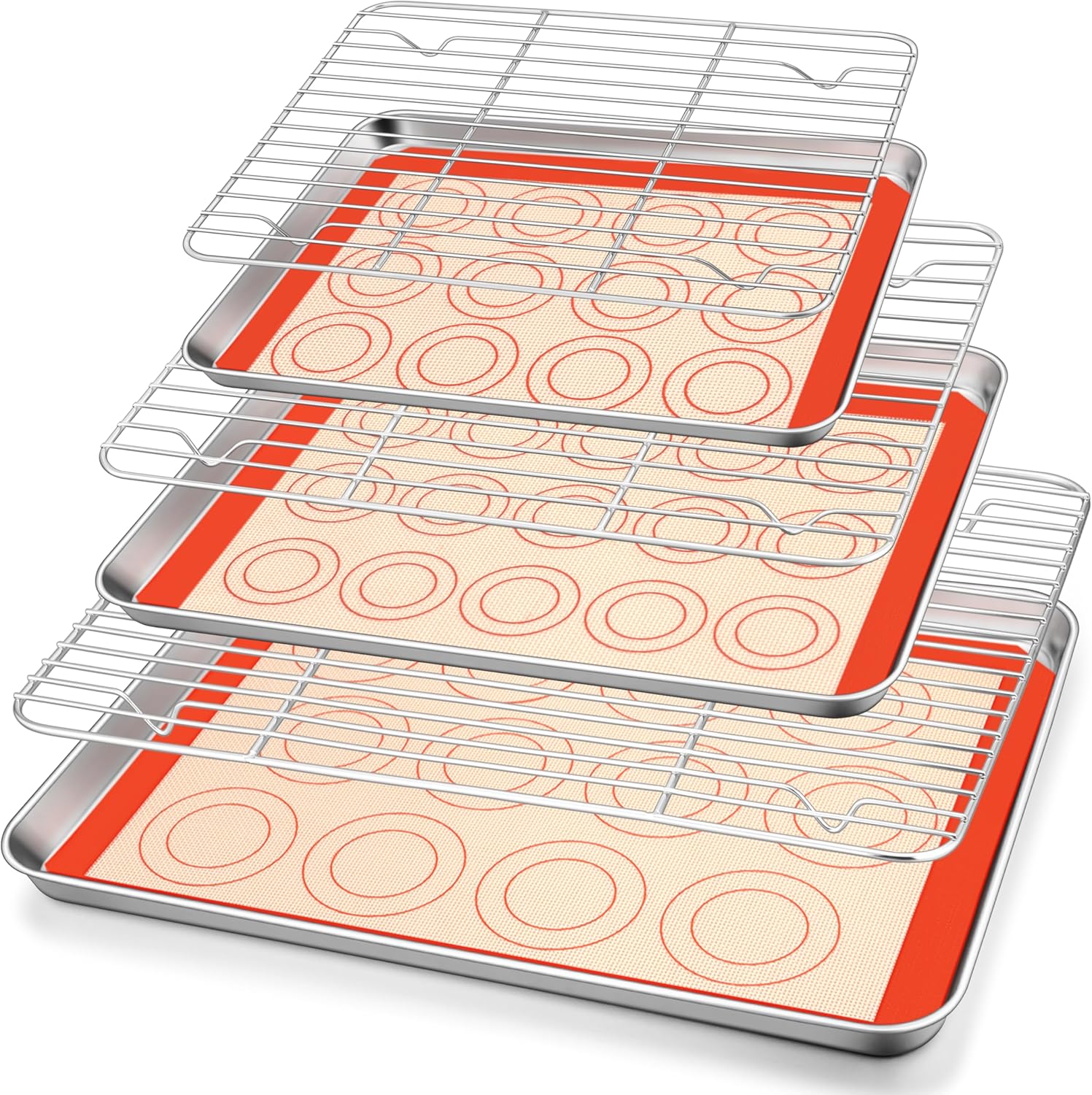 TeamFar Stainless Steel Baking Sheet Set - 9-Piece with Racks & Silicone Mats for Easy Oven Baking