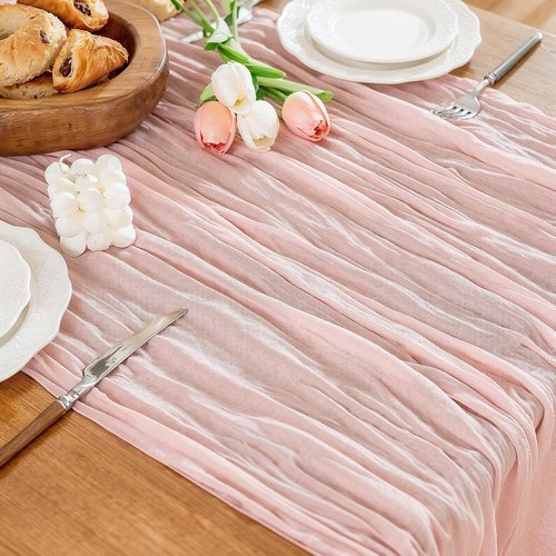 Cheesecloth Table Runner - 10 Ft Boho Rustic Sheer Decor in Dusty Pink | Perfect for Centerpieces
