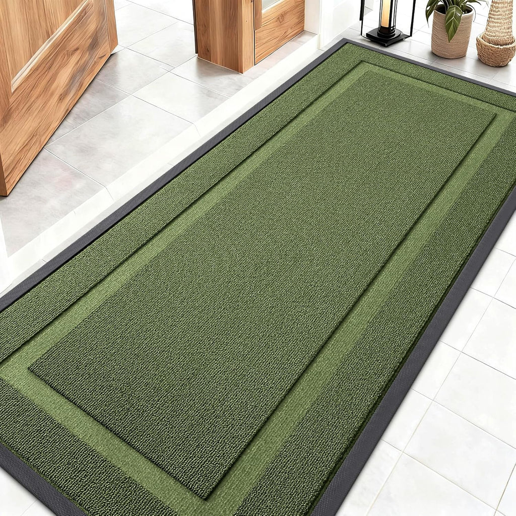 OLANLY Indoor Outdoor Front Door Mat - Waterproof All-Season Doormat, Sturdy Natural Rubber, 59x23, Classic Green