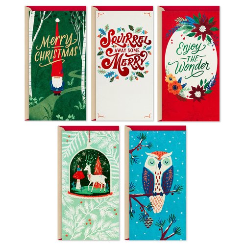Hallmark Christmas Gift Card Holders or Money Holders Assortment, Enjoy the Wonder (5 Christmas Cards with Envelopes)