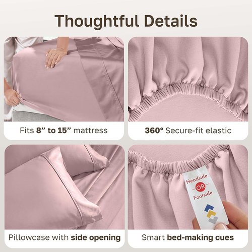 California Design Den Twin Size 100% Cotton Sheets Set - 400 Thread Count, Award-Winning Sateen Finish, Cozy Mauve Bedding