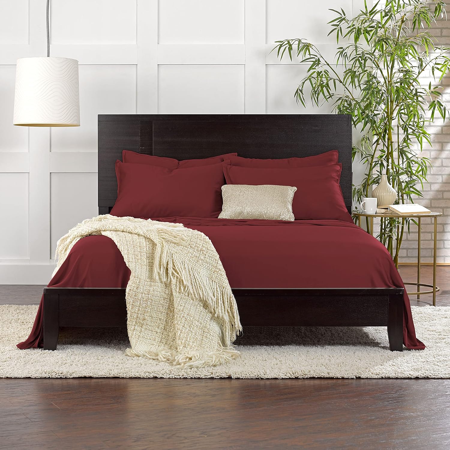 Pure Bamboo King Sheets - Luxuriously Soft 100% Organic Viscose Bed Sheet Set | Cooling & Durable (King, Merlot)