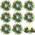 Daifunli Christmas Candle Rings - 8 Pcs 6-Inch Wreath Holders with Artificial Red Berries | Festive Table Decor