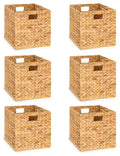TREVIETDECOR 10.5x10.5in Wicker Storage Baskets, Handwoven Water Hyacinth Foldable Cube Bins for 11.5" × 11.5" and Larger Cube Shelves, Set of 6 (Natural)