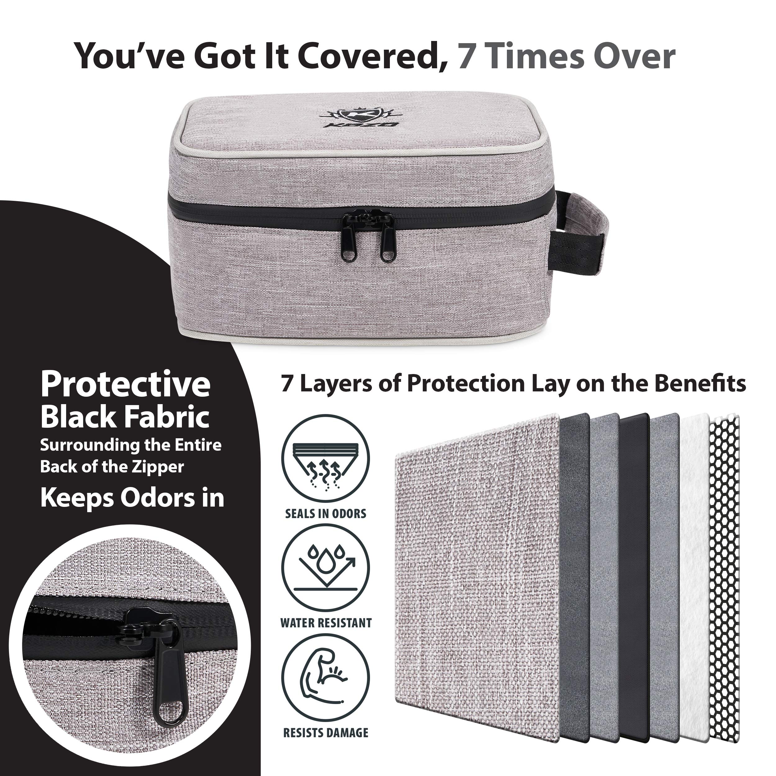 KOZO Smell proof Bag with Combination Lock – Portable Bags with Tightly Locking Zippers and 7 Layers of Carbon-Woven Fabric – Durable Case, 4.9 x 6.7 x 8.7 In. (Gray)
