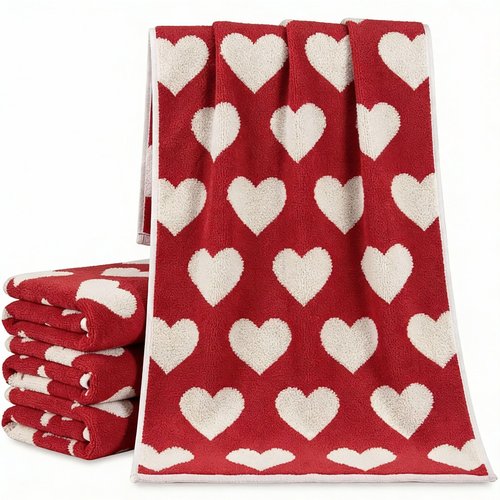 Frienda 4 Pcs Valentine's Day Hand Towels for Bathroom 13 x 29'' Soft 100% Cotton Red and White Hearts Decorative Towel Absorbent Valentine's Day Bathroom Decor for Drying Cleaning Cooking Gift