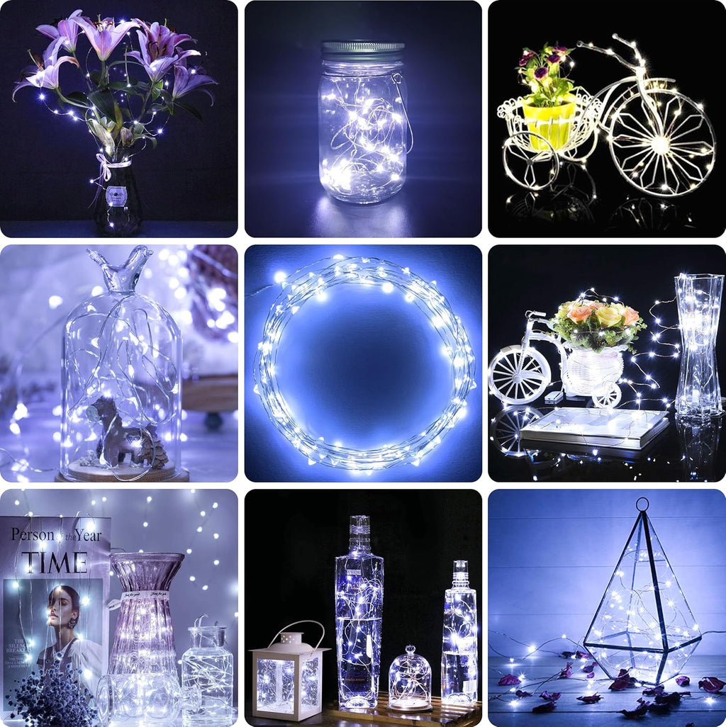 Skiennix LED Fairy Lights - Waterproof Battery Operated Silver Wire String Lights | 7 Feet, 20 LEDs for DIY Decor