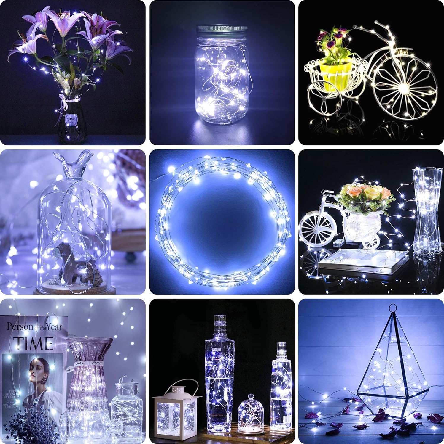 Skiennix LED Fairy Lights - Waterproof Battery Operated Silver Wire String Lights | 7 Feet, 20 LEDs for DIY Decor