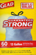 Glad Tall Kitchen Trash Bags - Durable Drawstring Design with Reinforcing Bands | 13 Gallon, 60 Count