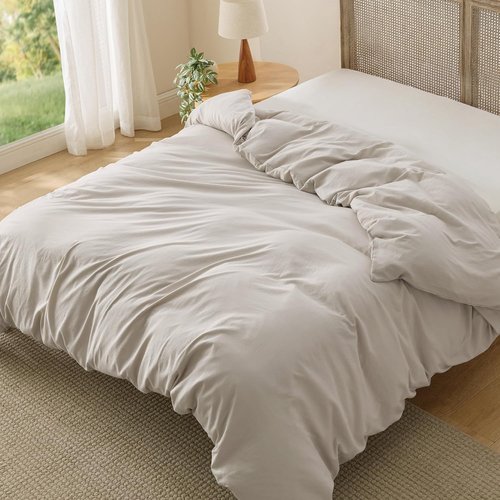 Bedsure Duvet Cover - Extra Soft Prewashed Cotton-Like Polyester | Full Size 80x90 Inches, Linen