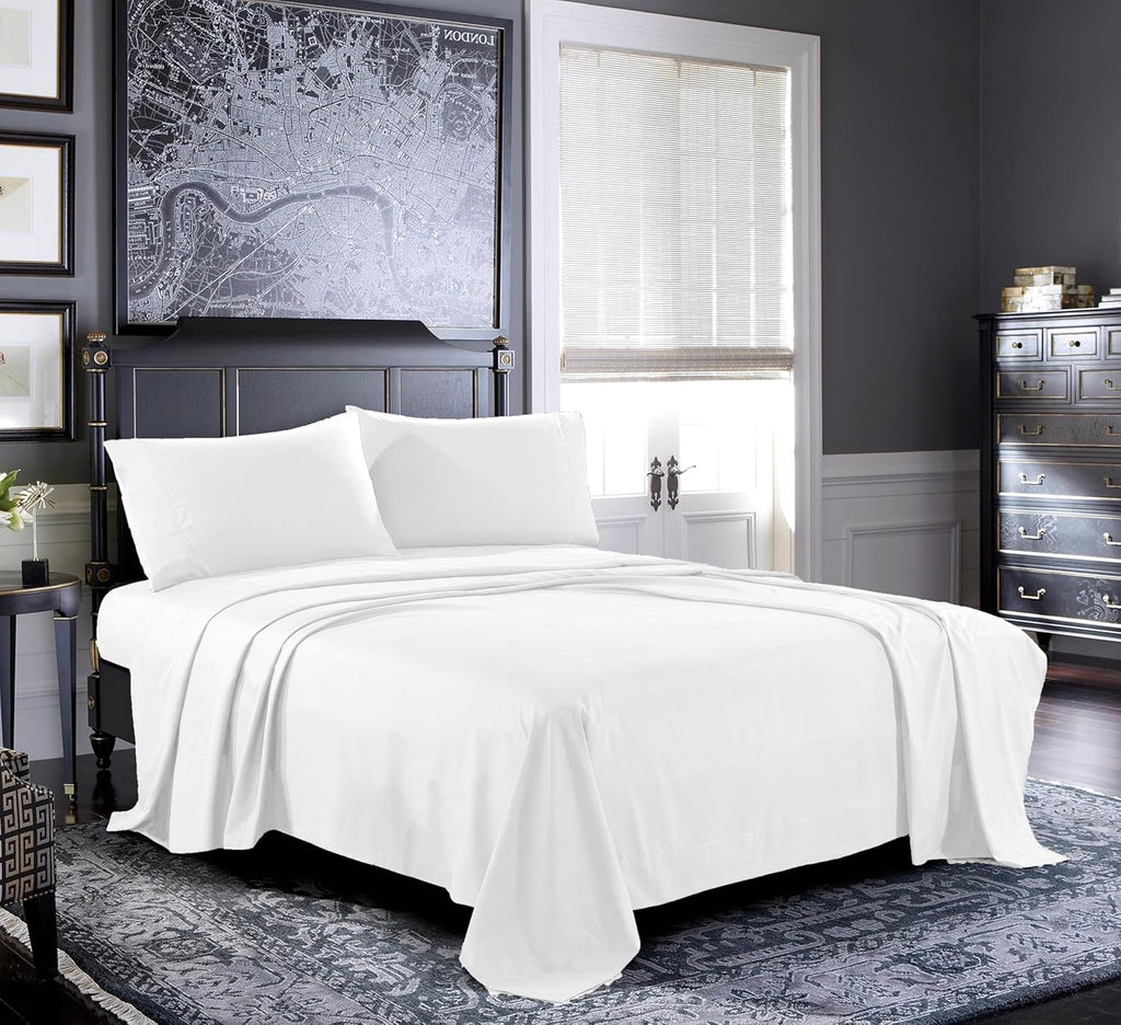 Pure Bedding Queen Sheet Set - 4-Piece Luxury White Bed Sheets | Soft 1800 Brushed Microfiber - Deep Pocket Design