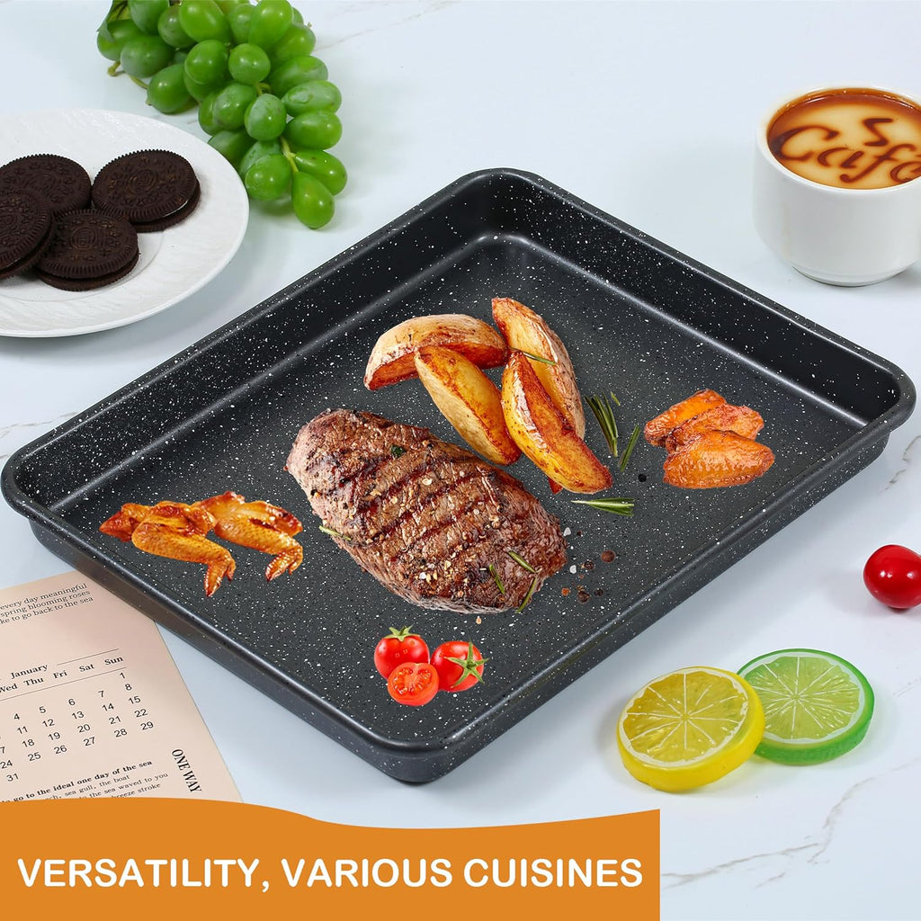 Walooza Nonstick Baking Sheets Set of 2 - Heavy Duty Carbon Steel Cookie Trays | Easy Clean 11x9 Inch