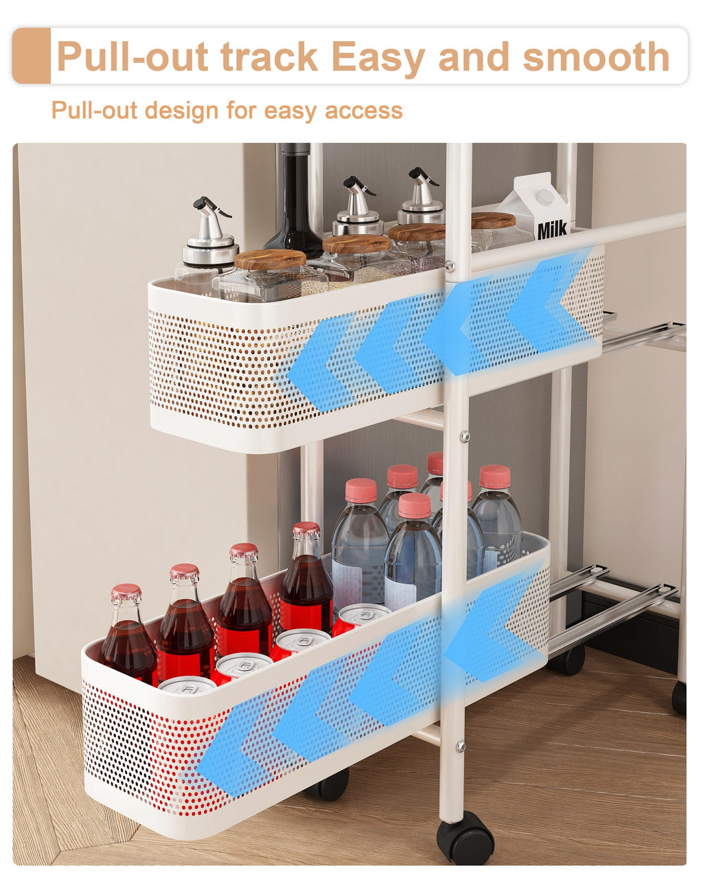 UMDONX Slim Storage Cart 5 Tier with Pull Out Basket Bathroom Organizer Rolling cart, Rolling Utility Cart Slide Out Organizer for Kitchen, Bathroom, Laundry White