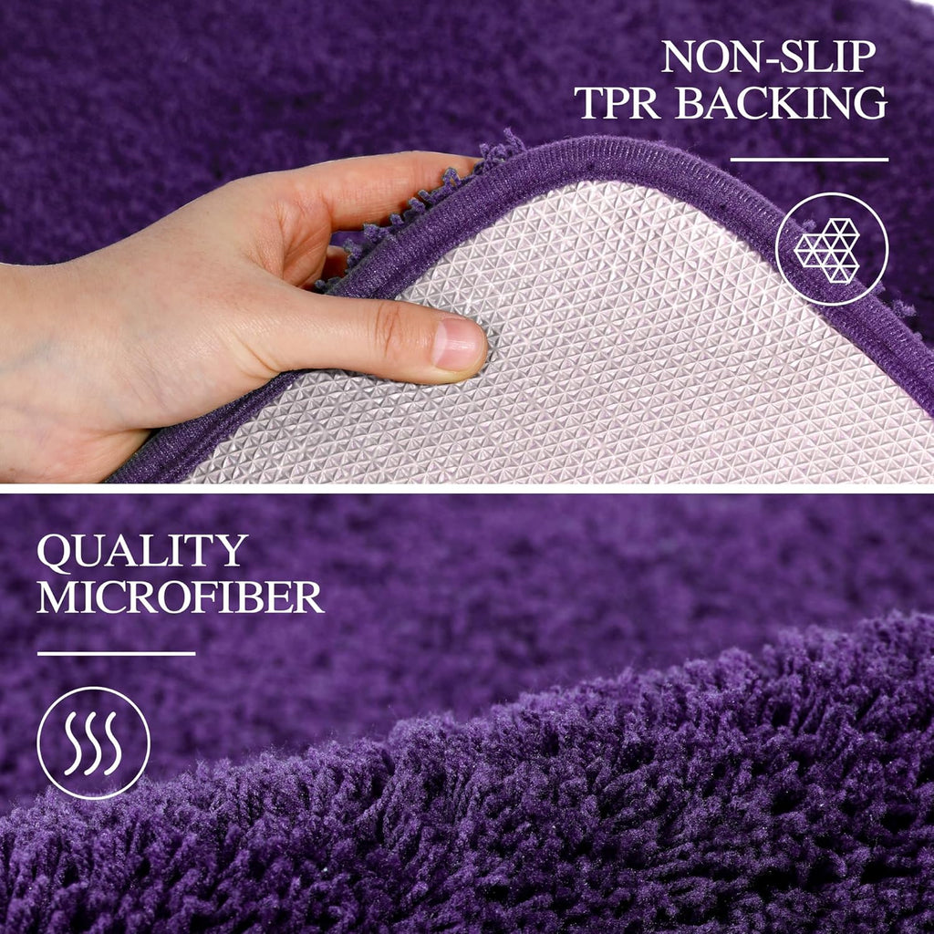 Walensee Non-Slip Bath Mat - Soft Microfiber Shaggy Rug | Water Absorbent, Machine Washable (16 x 24, Dark Purple)