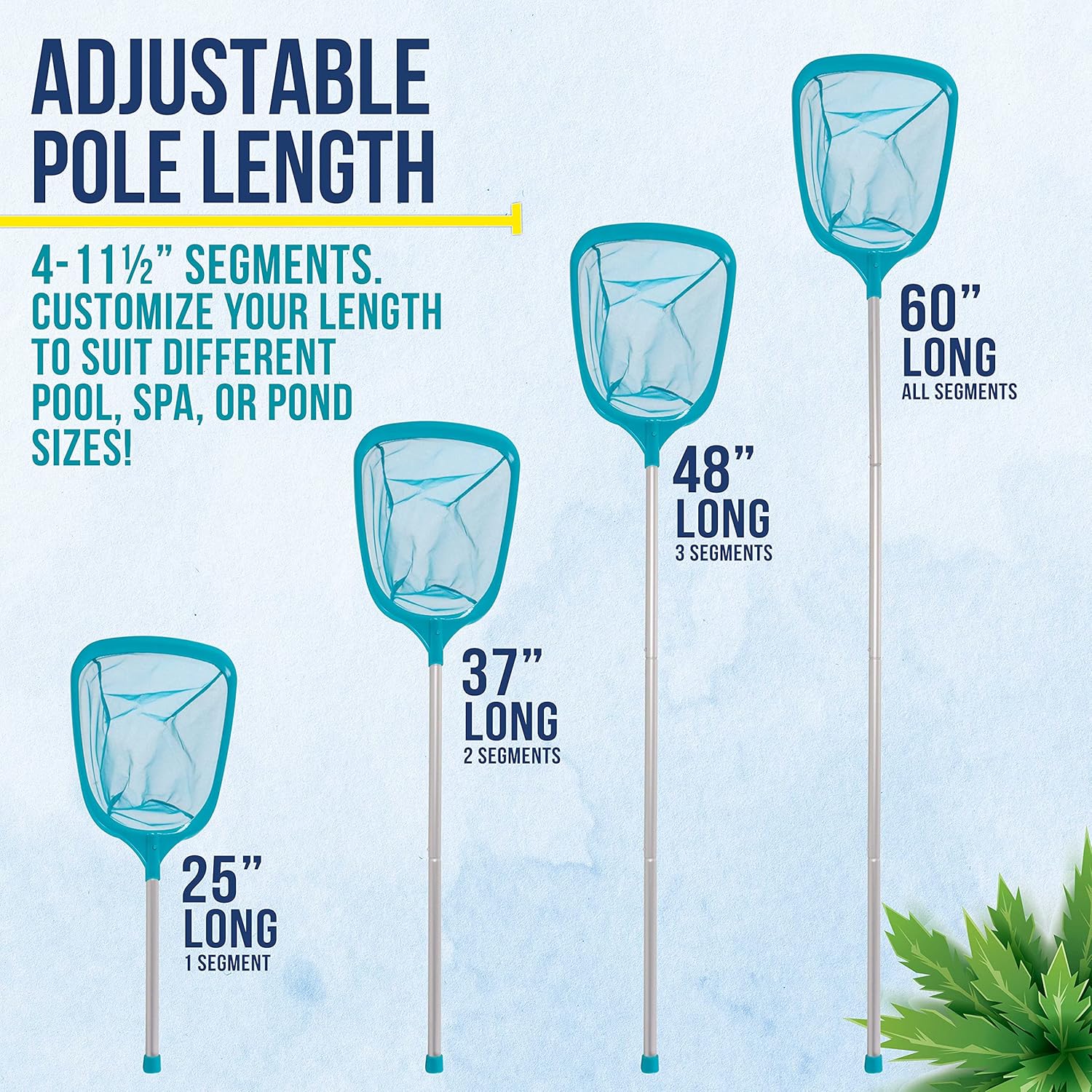 U.S. Pool Supply 5-Foot Leaf Skimmer Net - Ultra Fine Mesh for Fast Cleaning | 60" Long, 4 Aluminum Pole Sections