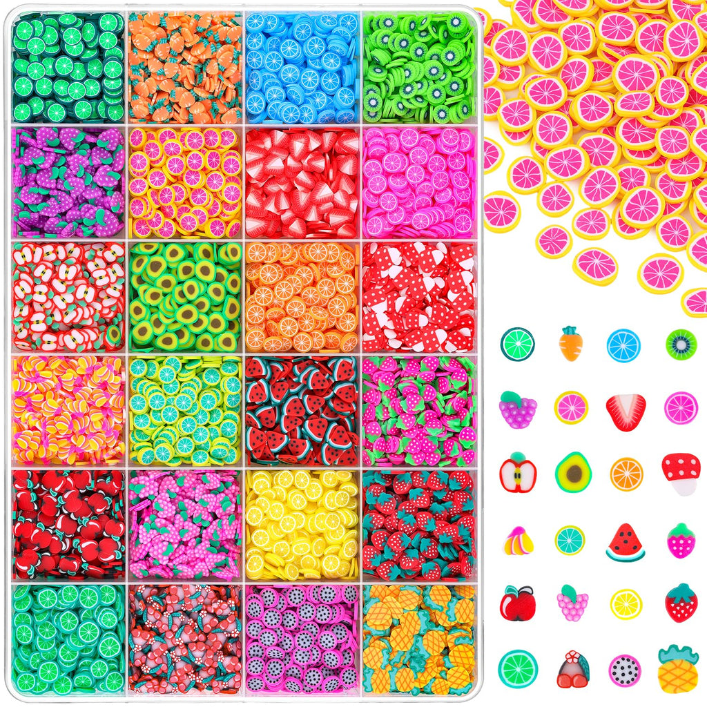 TINKRSTUFF Fruit Slice Polymer Clay Slime Add-Ins - 24-Grid Assorted Fimo Accessories for Nail Art & DIY Crafts