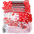 Hollowfly 400 Pcs Red Ribbon Heart Health Awareness Item Includes Ribbon Awareness Silicone Wristband Key Chain Pencil Cutout Lanyards Button Pin Sticker for Charity Fundraising Party Supply
