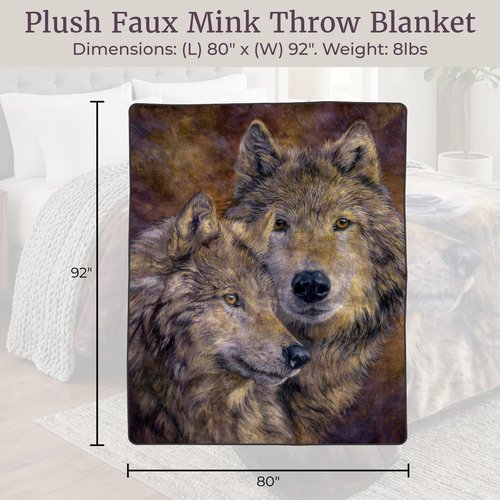 Wolf Blanket – 80x92-inch Printed Pair of Wolves Blanket - Plush Thick 8lb Faux Mink Queen Throw Blanket for Couch, Sofa, or Bed by Lavish Home