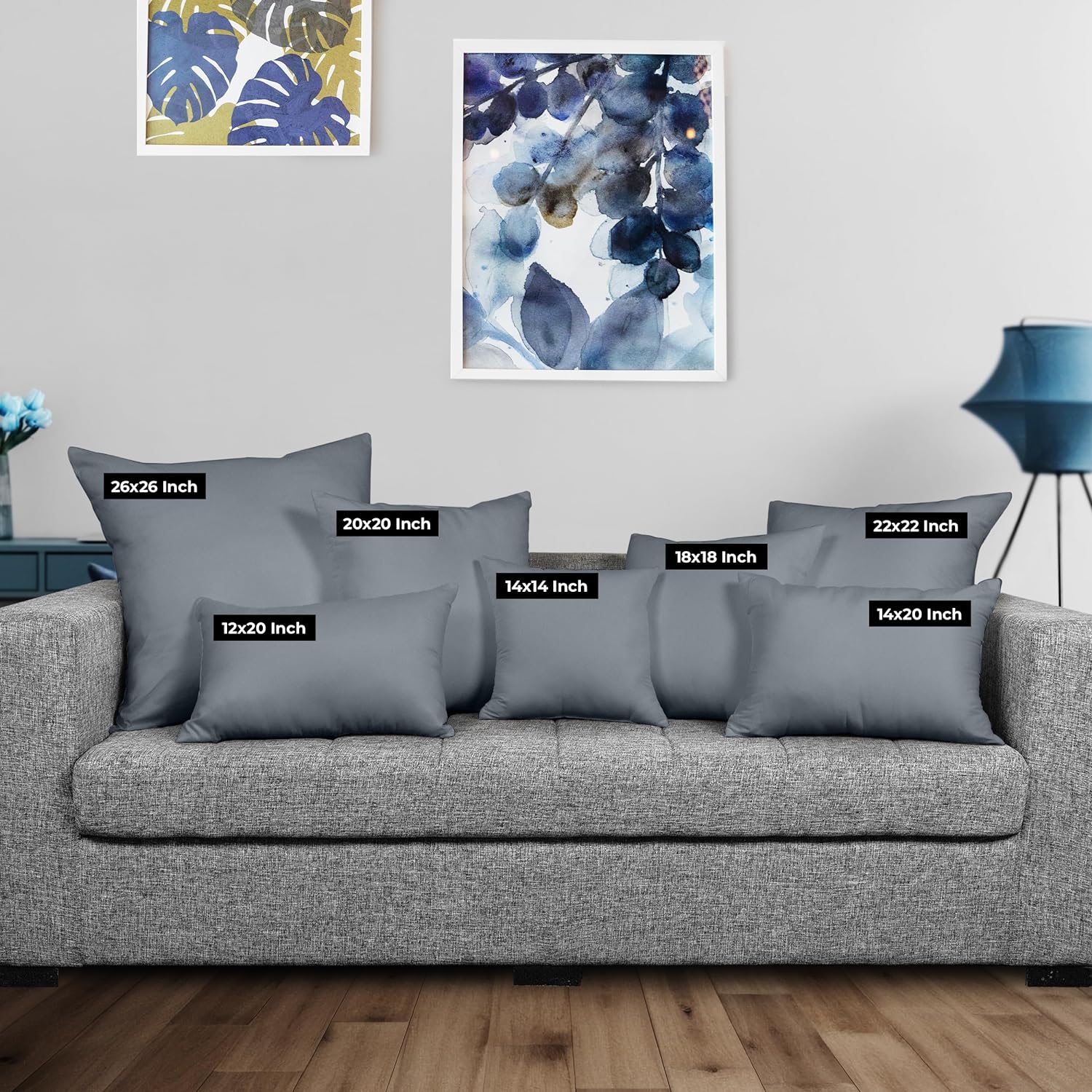 Utopia Bedding 22x22 Pillow Inserts - Set of 2 Grey Decorative Throw Pillows for Sofa & Bed - Soft & Fluffy Cushions
