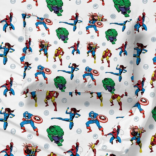Jay Franco Kids Sheet Set with Fitted, Flat Sheets & Pillow Cover - Ultra-Soft Bedding with Pillowcase for Room Decor, White - Avengers, 3 Piece Twin