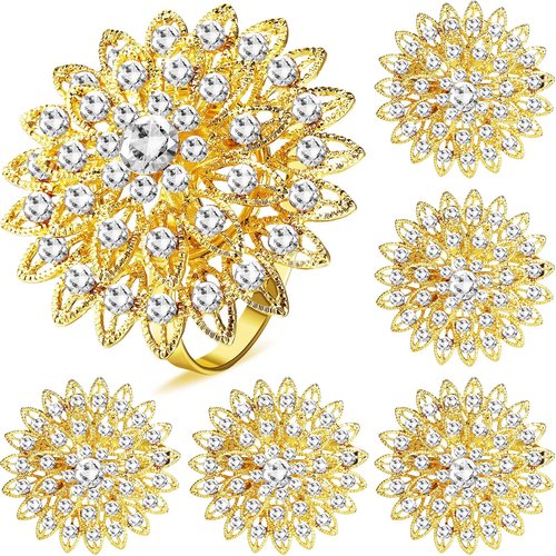 Geiserailie 80 Pcs Gold Flower Napkin Rings Alloy Floral Crystal Rhinestone Bling Holiday Shiny Napkins Ring Holders for Wedding Bridal Valentine's Day Birthday Dinner Party Table Home Decoration
