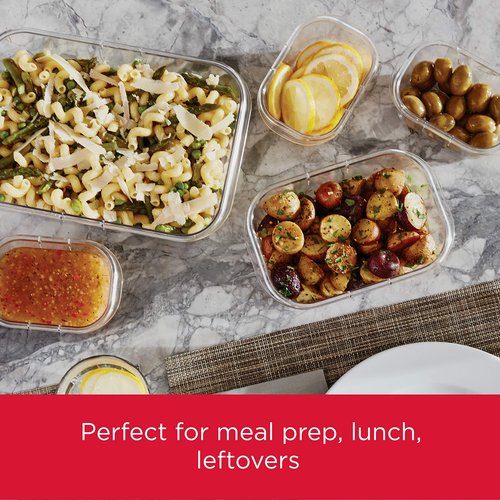 Rubbermaid Brilliance Food Storage Containers with Lids, Airtight, for Lunch, Meal Prep, and Leftovers, Set of 3 with Removable Trays | Glass Storage 3.2-Cup Food Containers with Lids, BPA Free and Leak Proof, Medium, Clear, Pack of 4