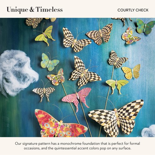 MACKENZIE-CHILDS Butterfly Duo, Hanging Butterfly Wall Decor, Black-and-White Courtly Check, Set of 2
