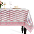 CPC Tablecloth - 100% Cotton Square Table Cover | 60x60 Inch Indian Block Print - Pink Sapphire