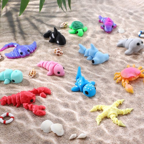 JOYIN 12 Pcs 3D Printed Ocean Animals Set, Mini Animals 3D Printed Toys - Cute Articulated Flexible Figurines Fidget Toys for Easter Party Favors Birthday Gifts Desk Pets Office Home Decor