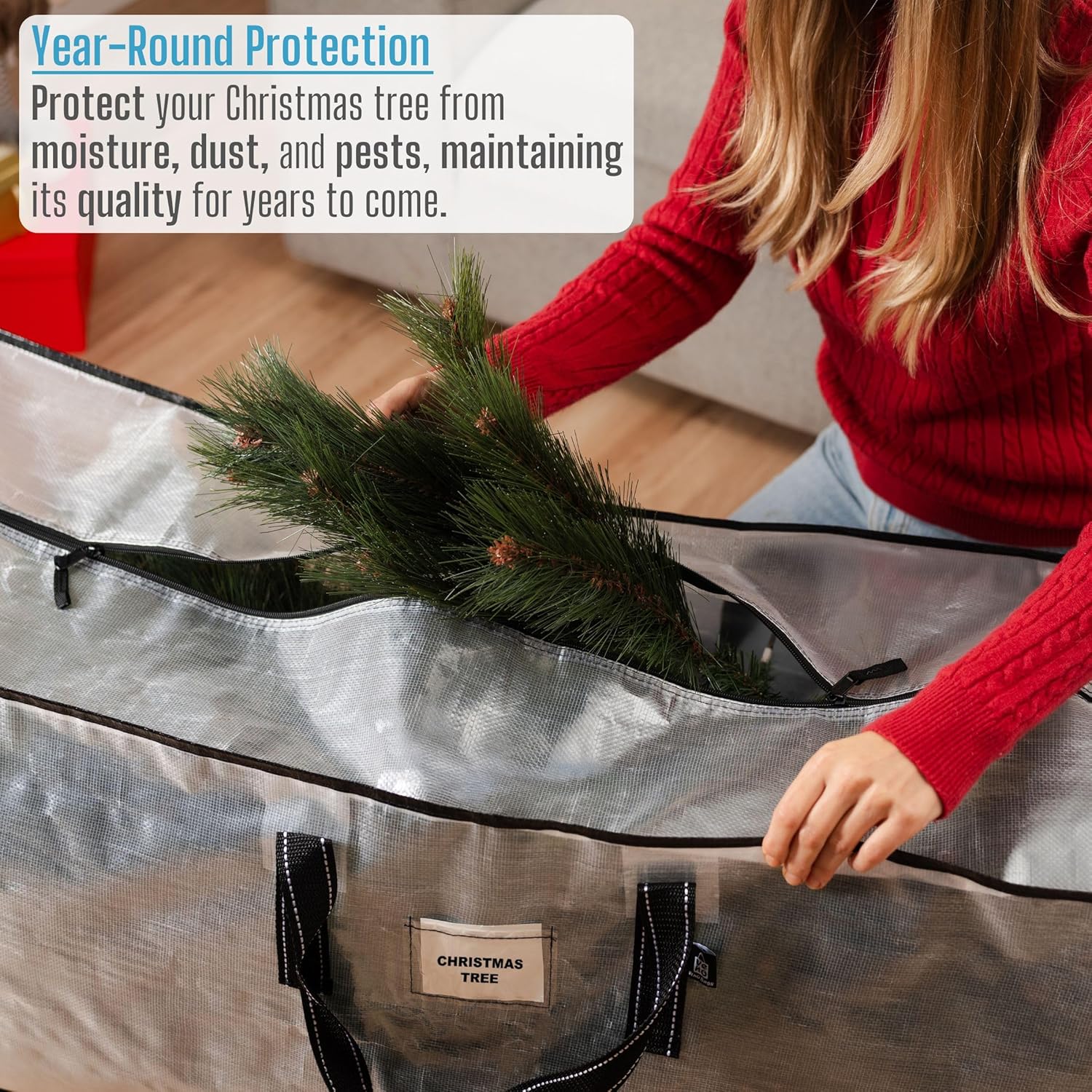 VENO Clear Christmas Tree Storage Bags - Heavy Duty 9 Ft Capacity with Zipper & Durable Handles | 2 Pack
