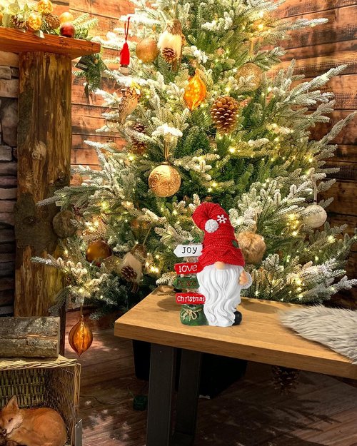 iStatue Christmas Gnome Figurine - Lighted Snowflake Sign | 9.4'' Resin Tabletop Decor for Holiday Cheer