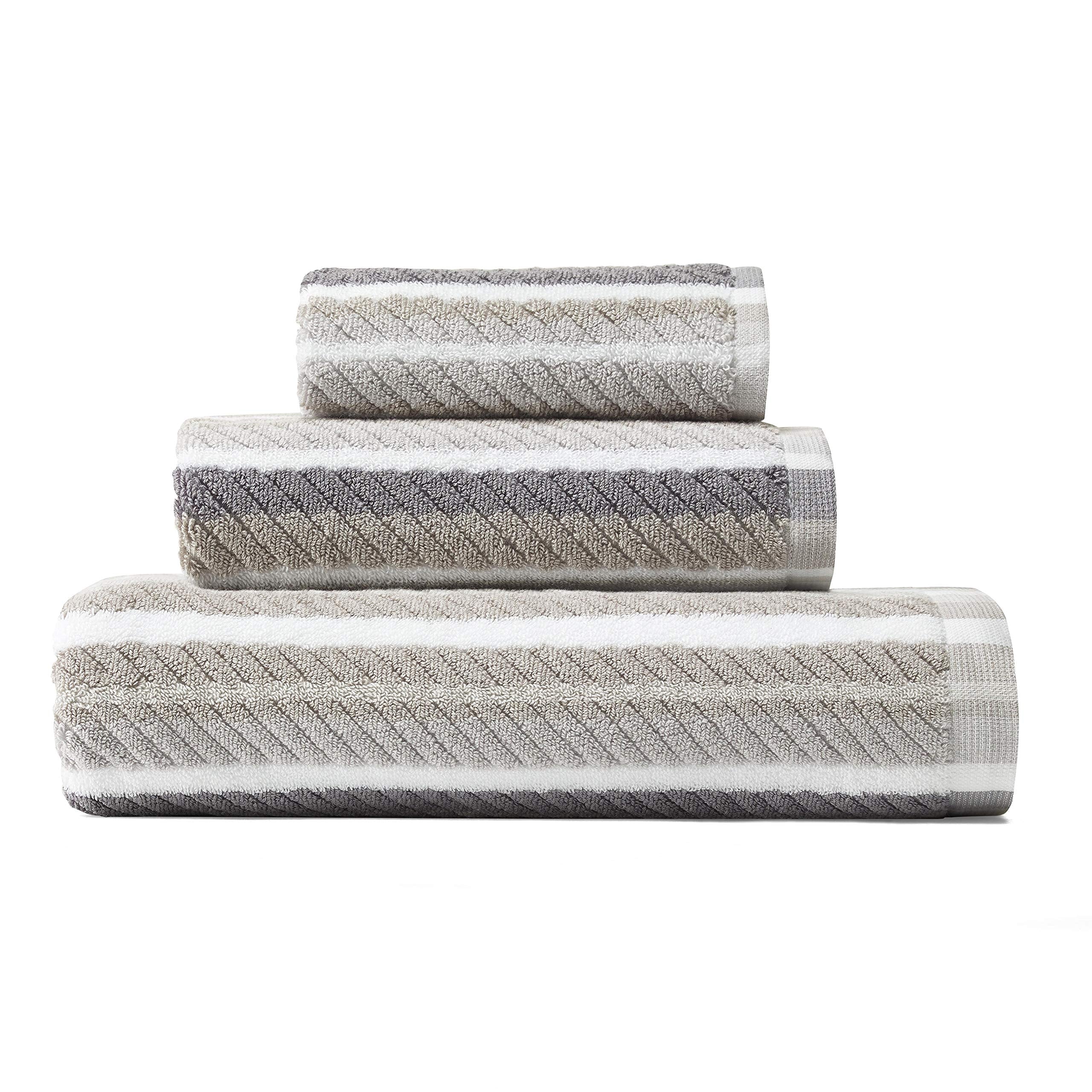 Tommy Bahama - Bathroom Towel Set, 100% Highly Absorbent Yarn-Dyed Cotton Towels, Low-Linting & Fade-Resistant (Ocean Bay Grey, 3 Piece)